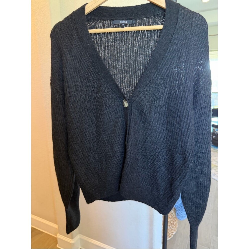 Quince Women's Black Alpaca Wool Oversized Lightweight Button Cardigan S NWOT